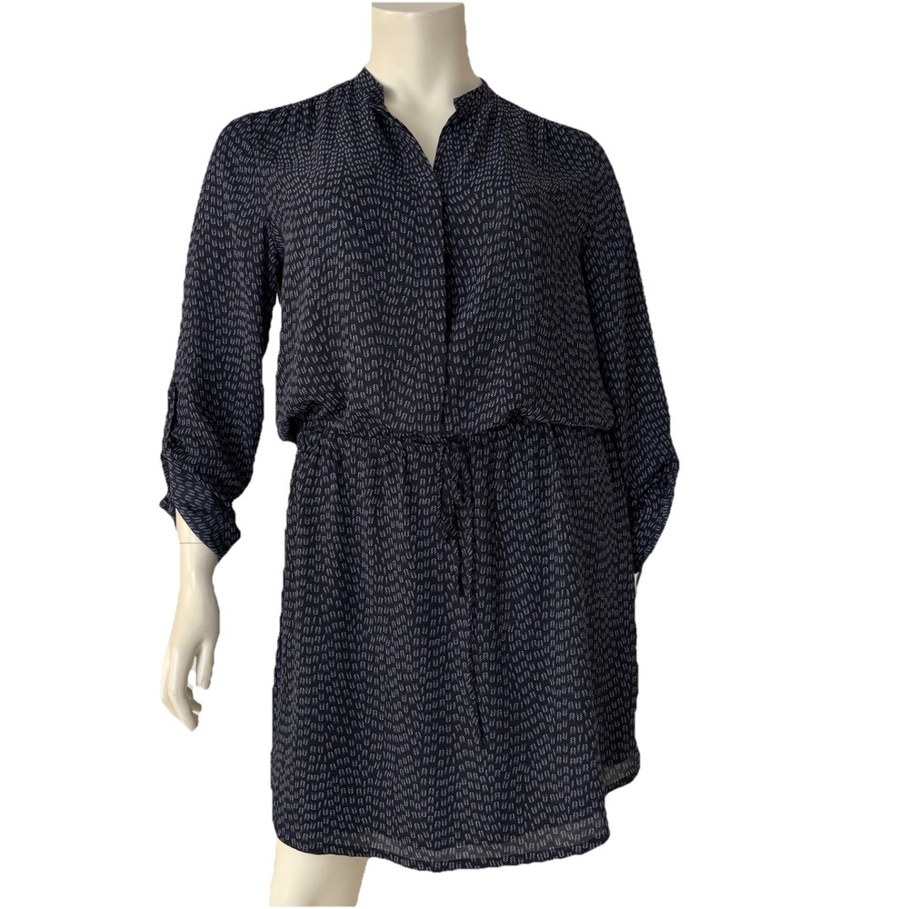 Hilary Radley Navy Printed Long Sleeve Sheer Dress Office Siren Career Chic XL